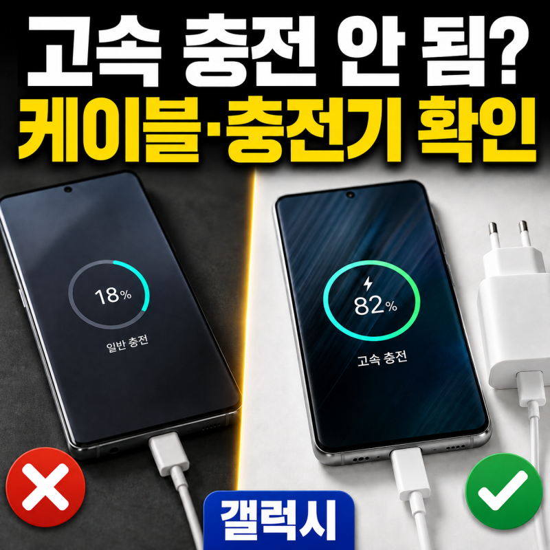 갤럭시 고속 충전 안 될 때 케이블과 충전기 확인하기