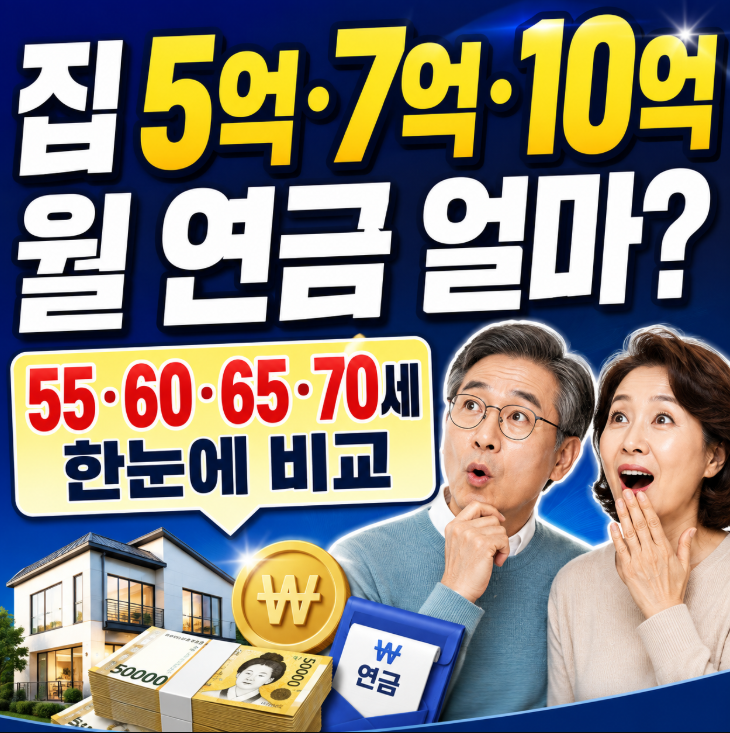 2026 주택연금 수령액, 55·60·65·70세에 집 3억·5억·7억·10억·12억이면 월 얼마?