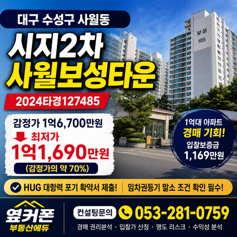 대구 수성구 1억대 아파트 경매, 시지2차사월보성타운 1억1,690만원부터 2024타경127485 사진 2