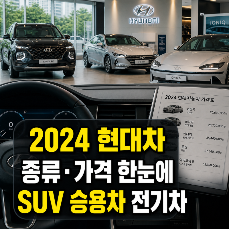 2024 현대차 종류와 가격 한눈에 정리 SUV 승용차 전기차