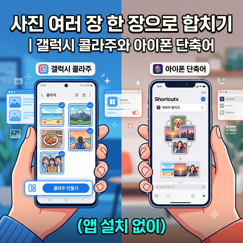 사진 여러 장 한 장으로 합치기 | 갤럭시 콜라주와 아이폰 단축어 (앱 설치 없이)