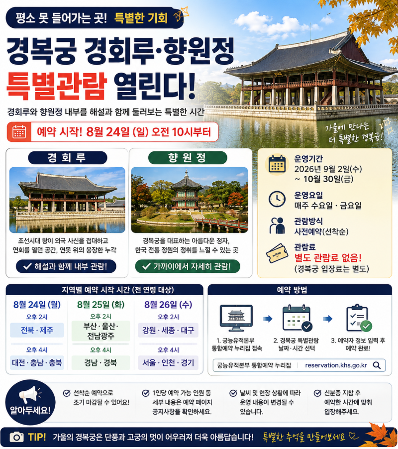 평소 못 들어가는 경복궁 경회루·향원정 열린다! 예약방법·관람일 총정리