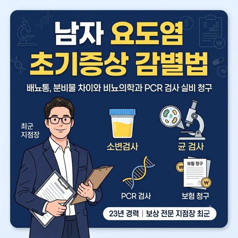 남자 요도염 증상 배뇨통 분비물 차이와 비뇨의학과 PCR 검사비용 실비 청구 기준