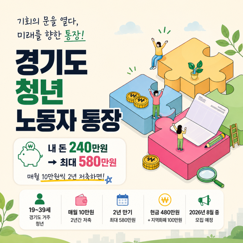 2026 경기도 청년 노동자 통장, 10만원 넣으면 580만원? 신청 전 꼭 확인하세요