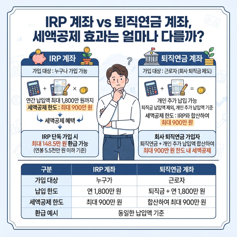 IRP 계좌 vs 퇴직연금 계좌, 세액공제 효과는 얼마나 다를까?