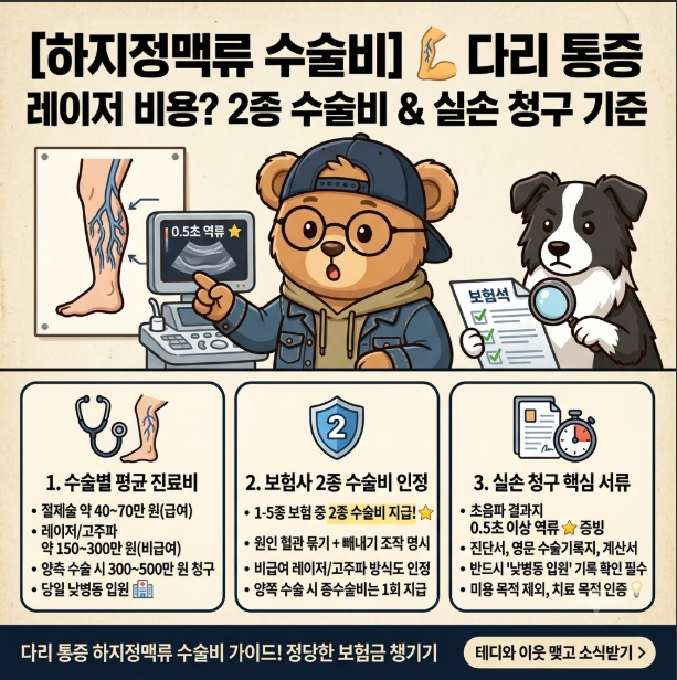 [하지정맥류 수술비] 다리 핏줄 통증 레이저 수술비용 얼마? 2종 수술비 & 실손 청구 기준