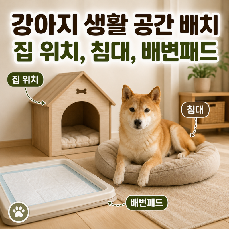강아지 생활 공간 배치(집 위치, 침대, 배변패드)