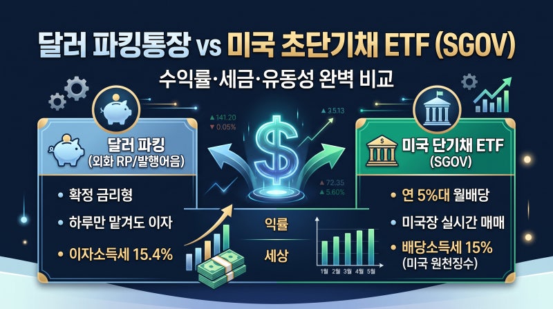 [달러 굴리기 완벽 비교] 달러 파킹통장 vs 미국 초단기채 ETF (SGOV) 수익률·세금·환차익 총정....
