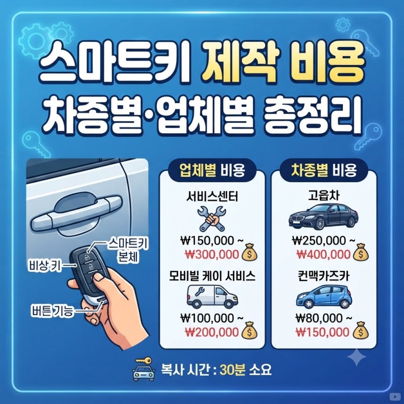 자동차 스마트키 제작 비용, 차종별·업체별 총정리