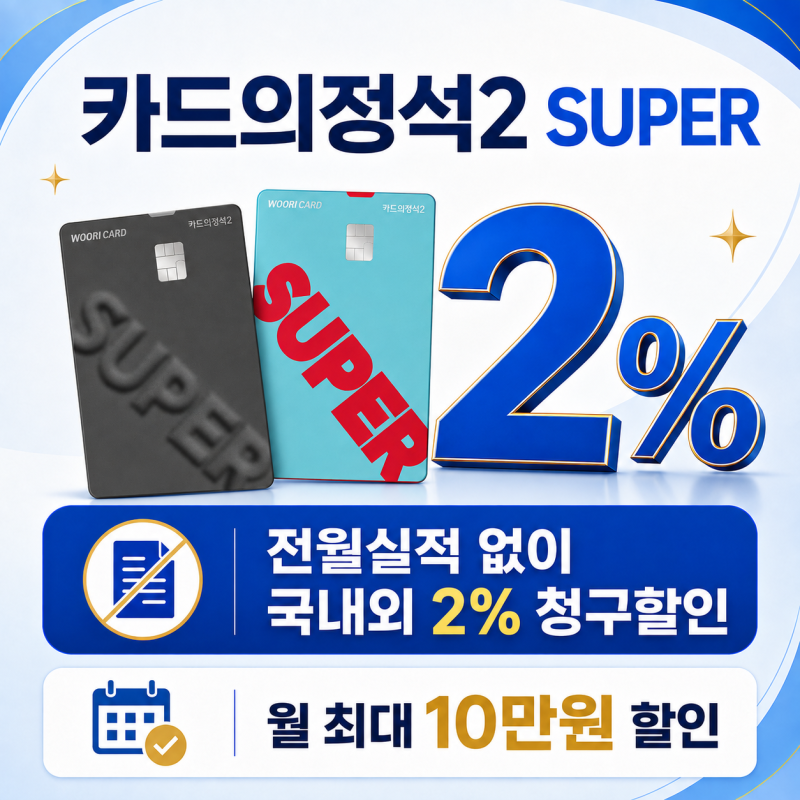 우리카드 카드의정석2 SUPER를 추천하는 이유｜전월실적 없이 국내외 2% 할인