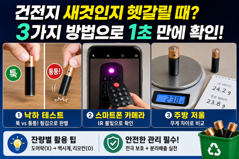 테스터기 없이 다 쓴 건전지와 새 건전지 확인하는 간단 꿀팁