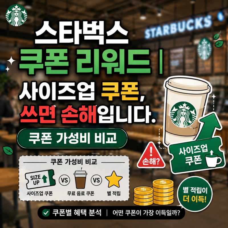 스타벅스 쿠폰 리워드ㅣ사이즈업 쿠폰,쓰면 손해입니다. 쿠폰 가성비 비교