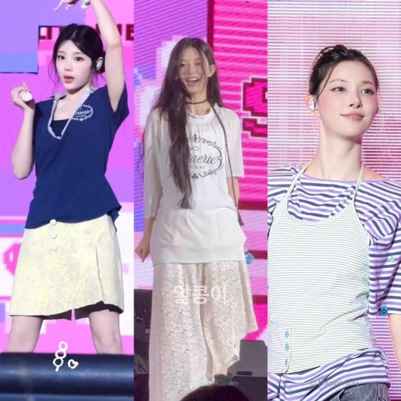 아일릿 원희 민주와 윤아의 사운드체크 속 사복은? 홀터넥 나시 스트라이프 티셔츠 쉬폰 스....