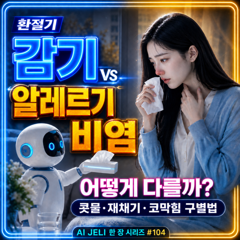 환절기 감기와 알레르기 비염 구별법 콧물·재채기·코막힘 어떻게 다를까? AI JELI 한 장 시리....