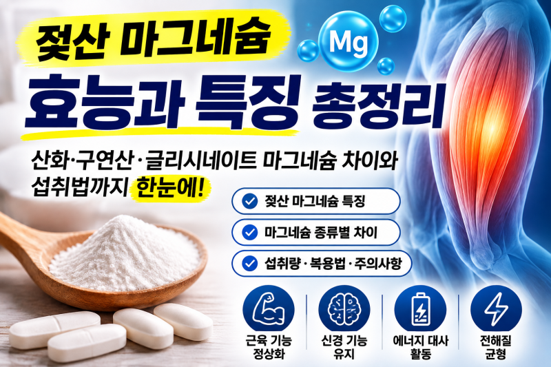 젖산 마그네슘이란? 효능부터 섭취량·부작용·마그네슘 종류 비교까지