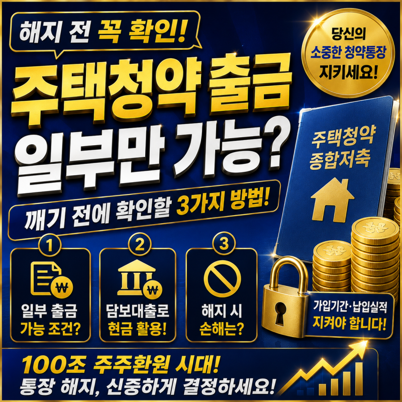 주택청약 출금 일부만 가능할까, 통장 깨기 전 확인할 3가지