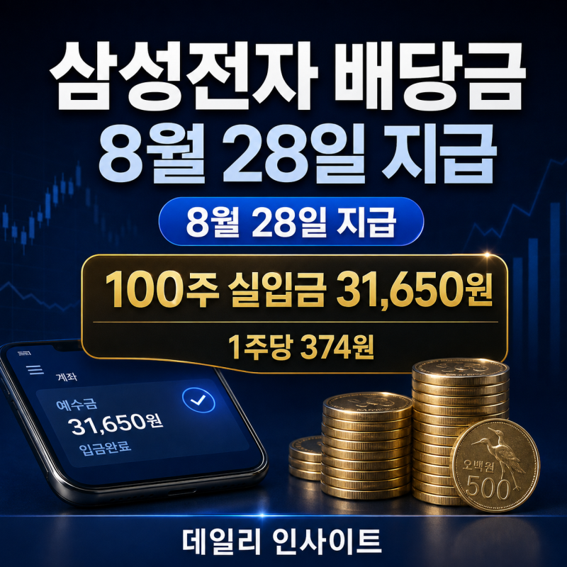 삼성전자 배당금 8월 28일 지급, 100주 3만1,650원…19주는 세금이 없다?