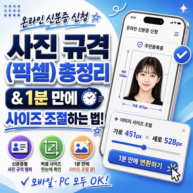 온라인 신분증 신청 사진 규격 총정리 (픽셀) + 1분 만에 사이즈 조절하는 법