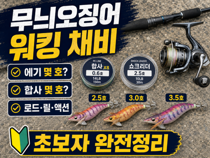 무늬오징어 워킹 채비 완전정리｜에기 몇 호? 로드·릴·합사·쇼크리더·액션까지