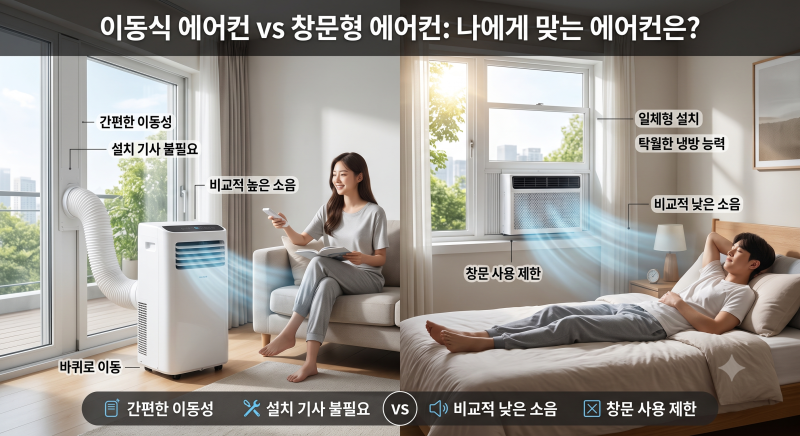 이동식 에어컨 vs 창문형 에어컨｜원룸·임대주택 구매 전 비교
