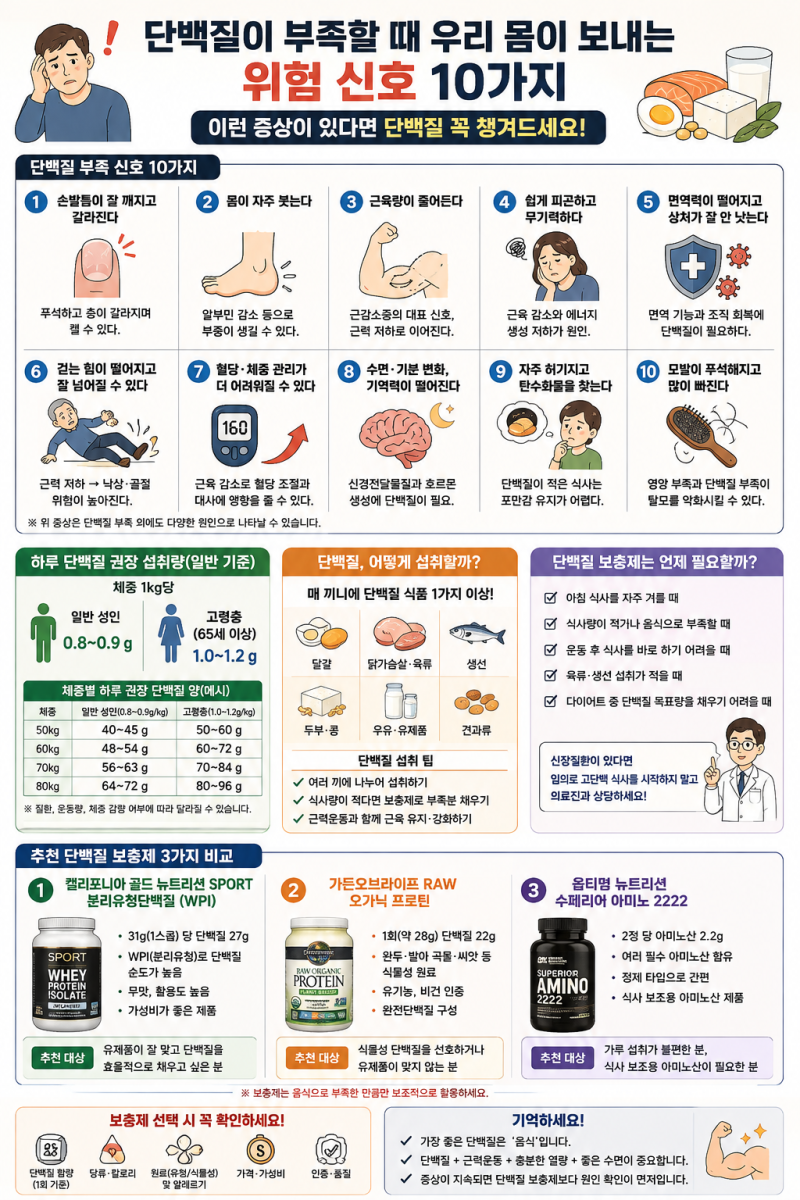 단백질 부족 증상 10가지, 하루 권장량과 단백질 보충제 추천까지
