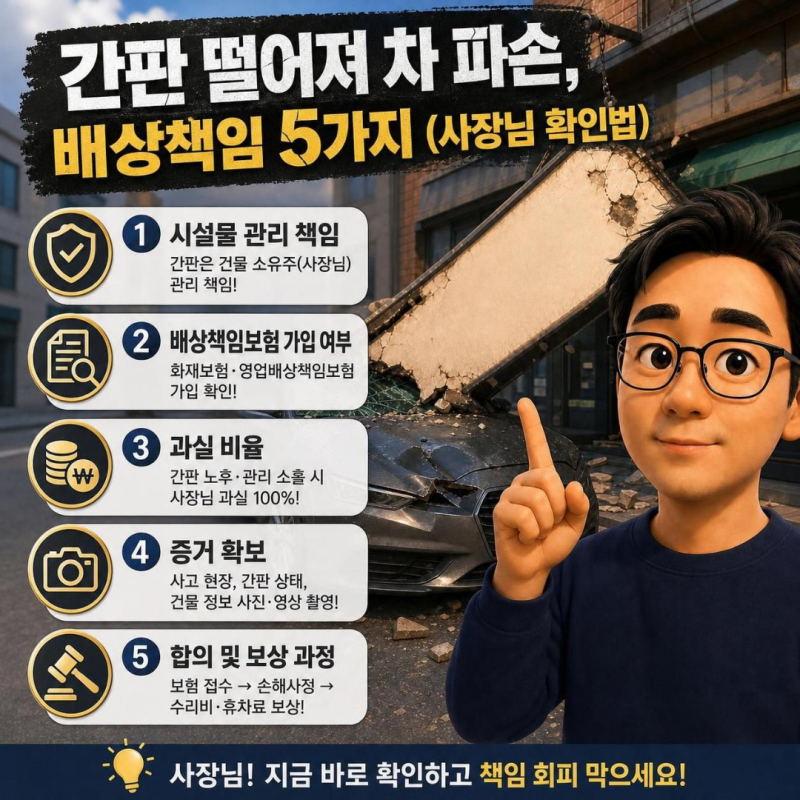 간판 떨어져 차 파손, 배상책임 5가지 (사장님 확인법)