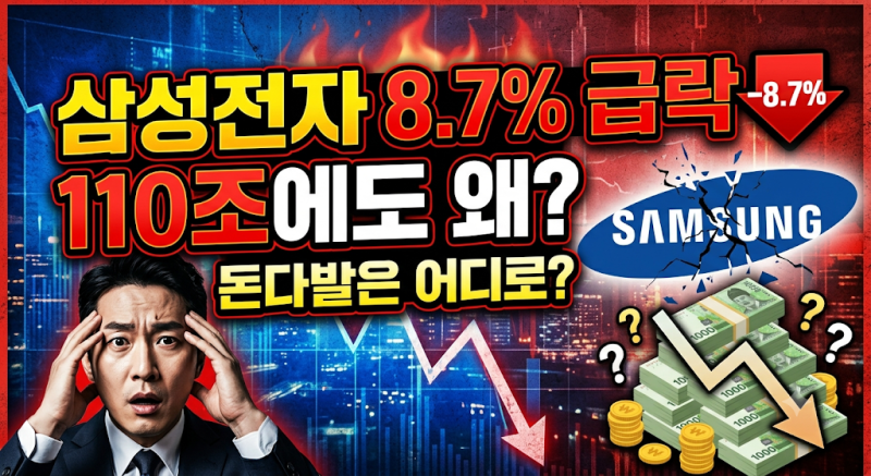 삼성전자 8.7% 급락 이유, 110조에도 왜?