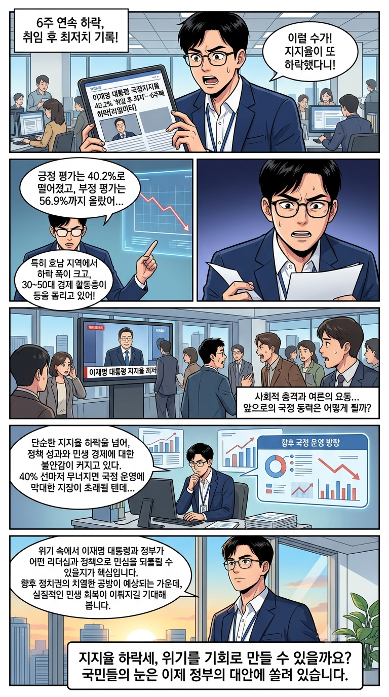 이재명 대통령 지지율 40.2% 취임 후 최저치… 리얼미터 여론조사 결과 분석