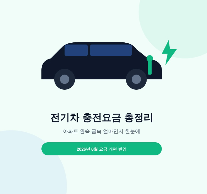 전기차 충전요금 총정리, 아파트·완속·급속 얼마인지 한눈에 (2026년 개편 반영)