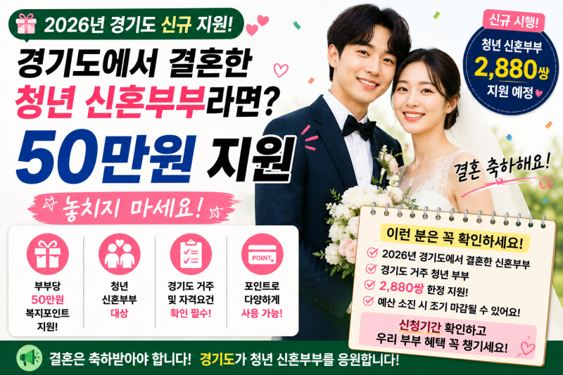 경기도에서 결혼한 청년이라면 확인하세요 신혼부부 50만원 지원됩니다