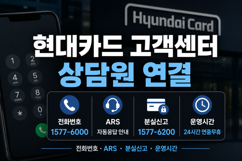 현대카드 고객센터 상담원 연결｜전화번호·ARS·분실신고·운영시간