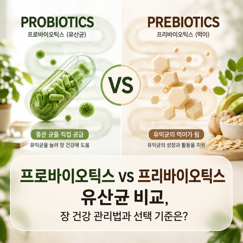 프로바이오틱스 VS 프리바이오틱스 유산균 비교, 장 건강 관리법과 선택 기준은?