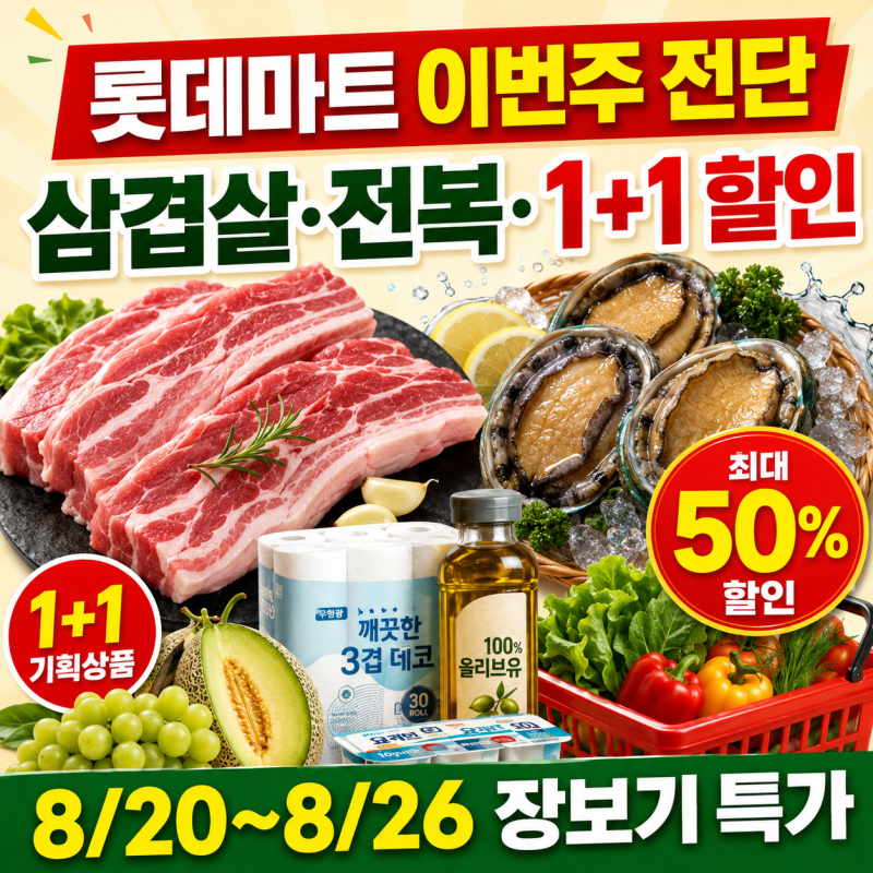 롯데마트 전단광고 ( 삼겹살 전복 1+1 할인 총정리)