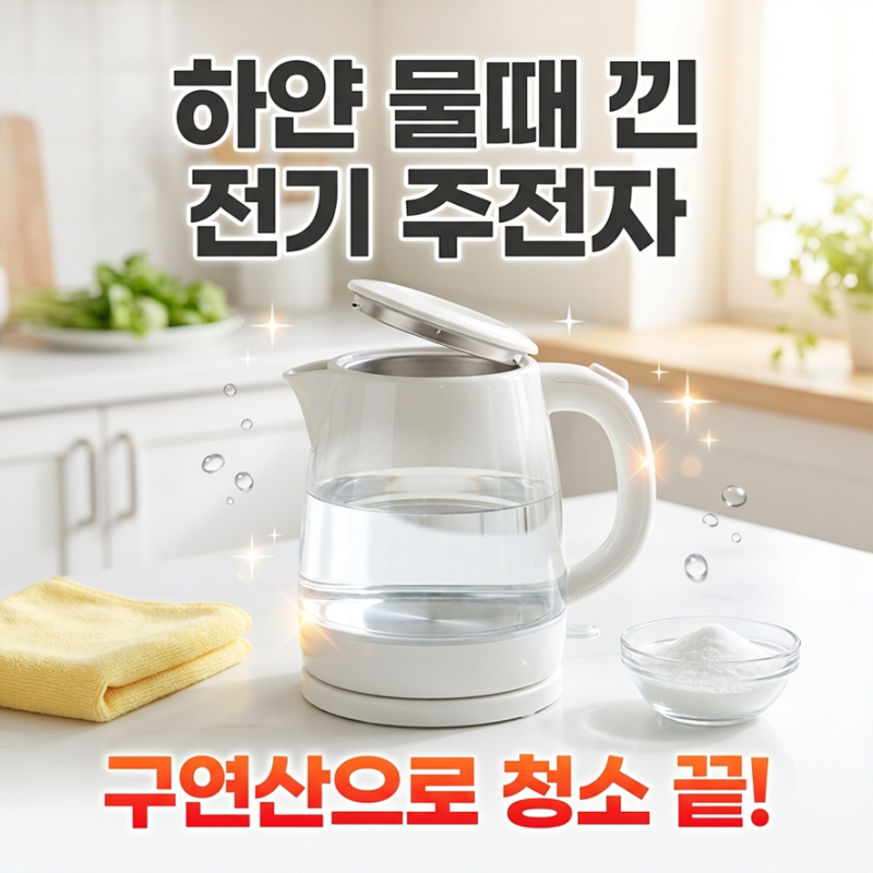 하얀 물때 낀 전기 주전자, 구연산으로 청소 끝