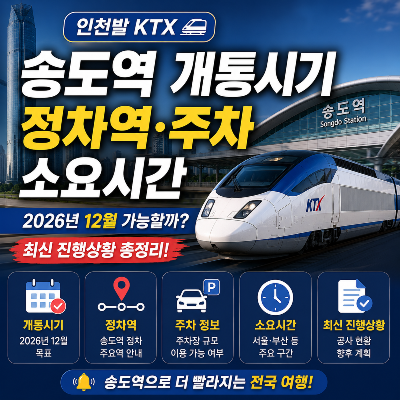 인천발 KTX 송도역 개통시기, 정차역, 주차, 소요시간 ｜2026년 12월 가능할까? 최신 진행상황