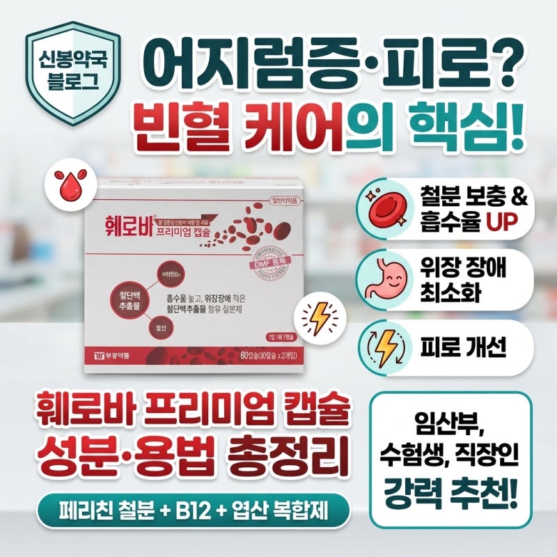 [신봉약국] 철분제 빈혈약 추천 | 훼로바프리미엄캡슐 성분, 페리친 철분의 특징과 임산부·....