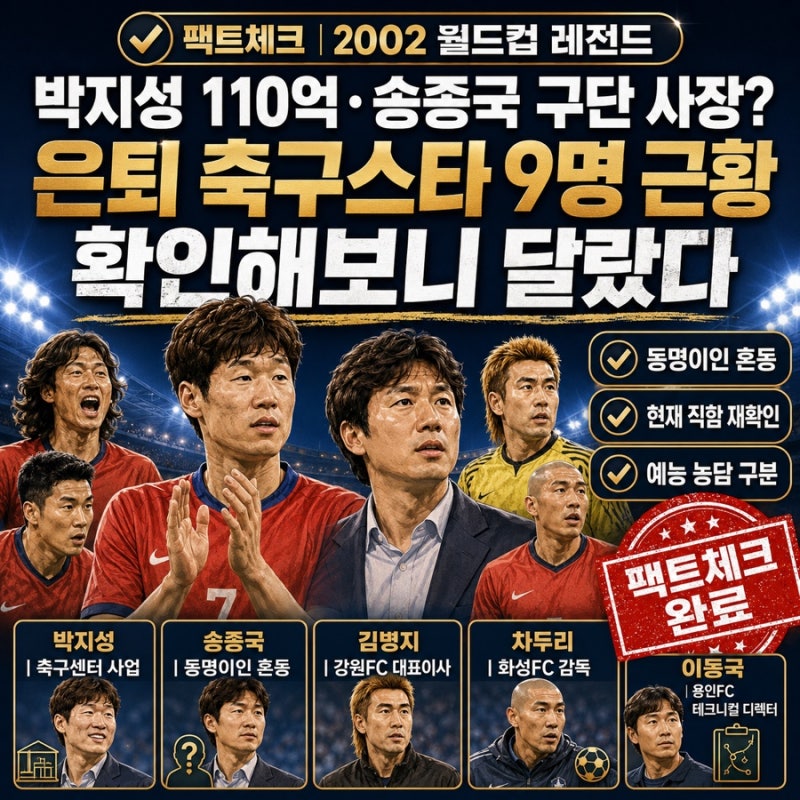 박지성 110억·송종국 프로구단 사장? 은퇴 축구스타 9명 근황 확인해보니