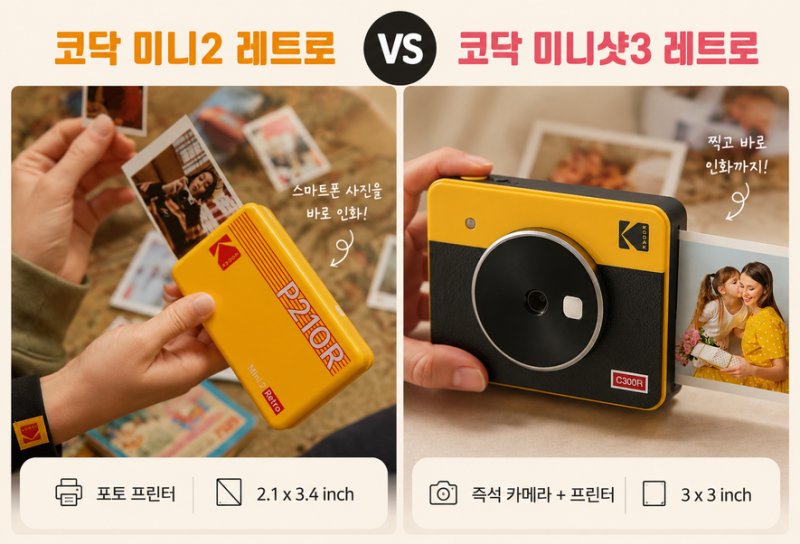 코닥 포토프린터 미니2 vs 미니샷3 레트로 비교 추천