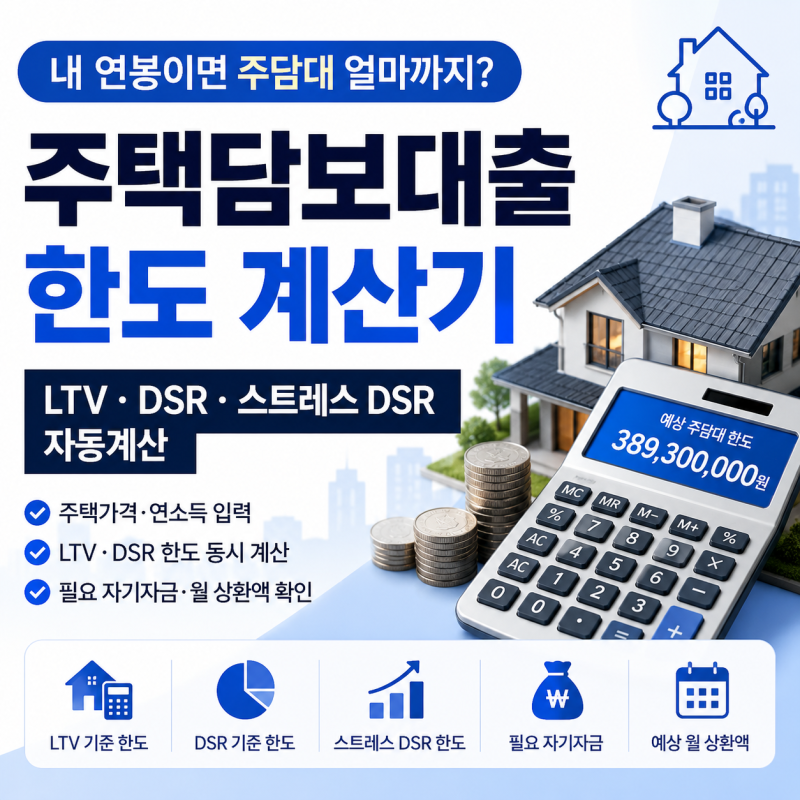 내 연봉이면 주담대 얼마까지? LTV·DSR 주택담보대출 한도 간편계산기