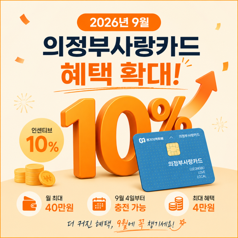 2026년 9월 경기지역화폐 의정부사랑카드 혜택 확대｜충전한도 40만원 · 인센티브 10%