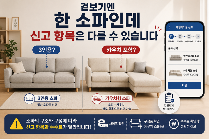 소파 버리는법 ｜3인용,4인용,카우치,스툴 폐기비용 금액 얼마 [대형폐기물신고페이지 어플,....