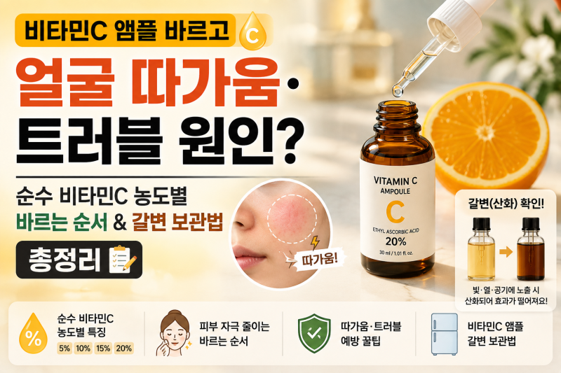 비타민C 앰플 바르고 얼굴 따가움·붉은기 예방법 | 5%~20% 농도별 선택 가이드 & 바르는 순서·....