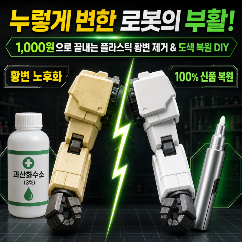누렇게 뜬 하얀색 로봇의 부활? 과산화수소수(산소계 표백제) 플라스틱 황변 제거 DIY 총정리