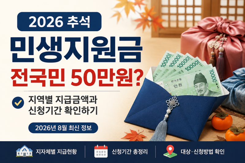 2026년 추석 민생지원금 최신(8월31일) 정보｜전국민 50만원 사실일까? 지역별 지급금액·신청....