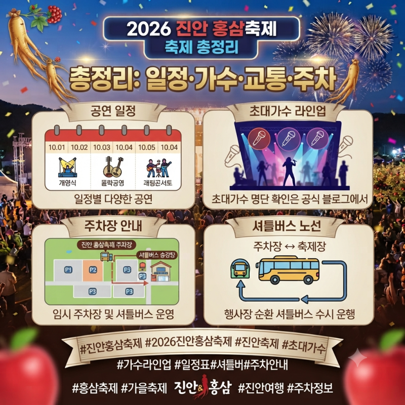 2026 진안 홍삼축제 초대가수·가수 라인업·일정·셔틀버스·주차 총정리