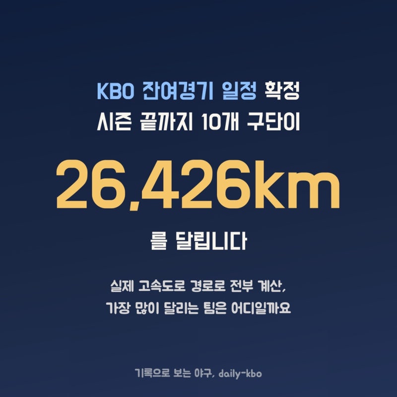 2026 KBO 잔여경기 일정 확정, 10개 구단 이동거리까지 계산해 봤습니다