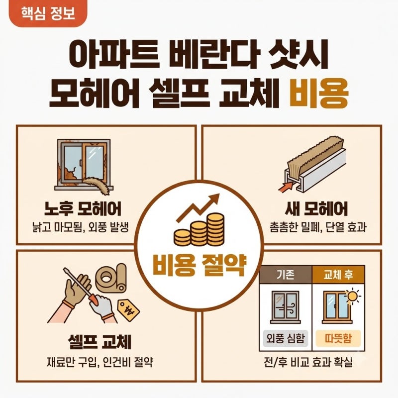 아파트 베란다 샷시 모헤어 셀프 교체 비용, 재료비와 소요 시간 확인