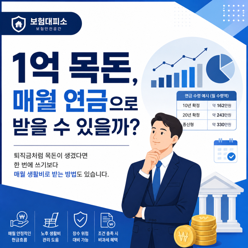 “1억 넣으면 매월 얼마 받을까?” 일시납 연금보험 제대로 알아보기
