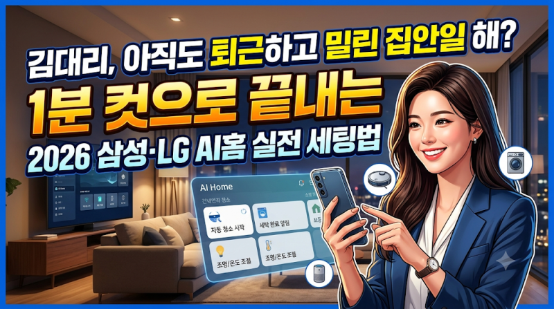 "김대리, 아직도 퇴근하고 밀린 집안일 해?" 1분 컷으로 끝내는 2026 삼성·LG AI홈 실전 세팅법