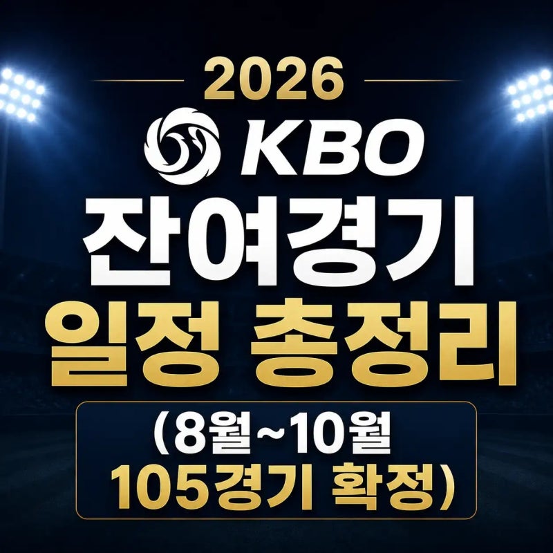 2026 KBO 프로야구 잔여경기 일정 총정리 (8월~10월 105경기 확정)